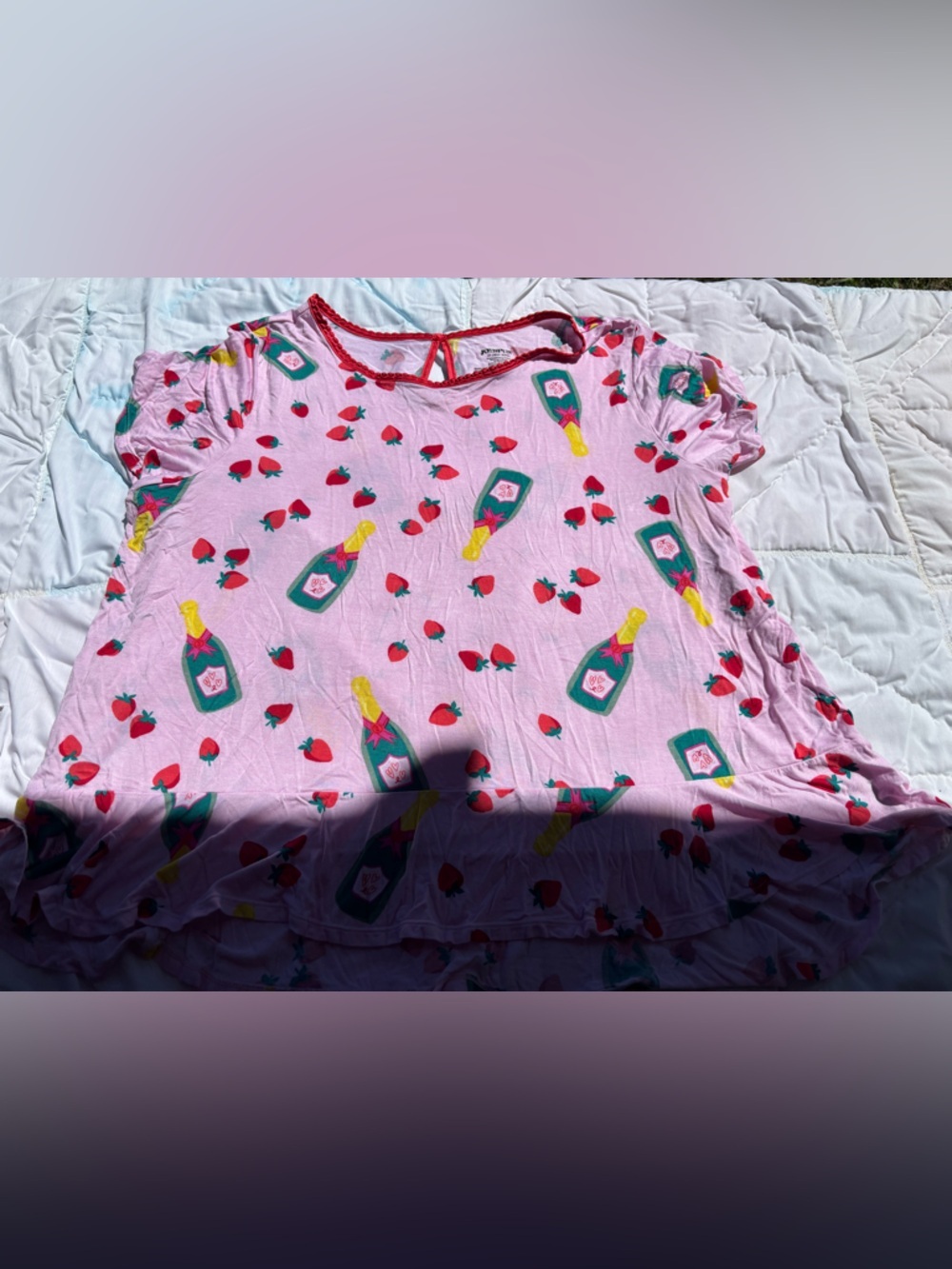 Pink Strawberry-Print Women's Pajama Set with Bottle Motif - Picture 2 of 10